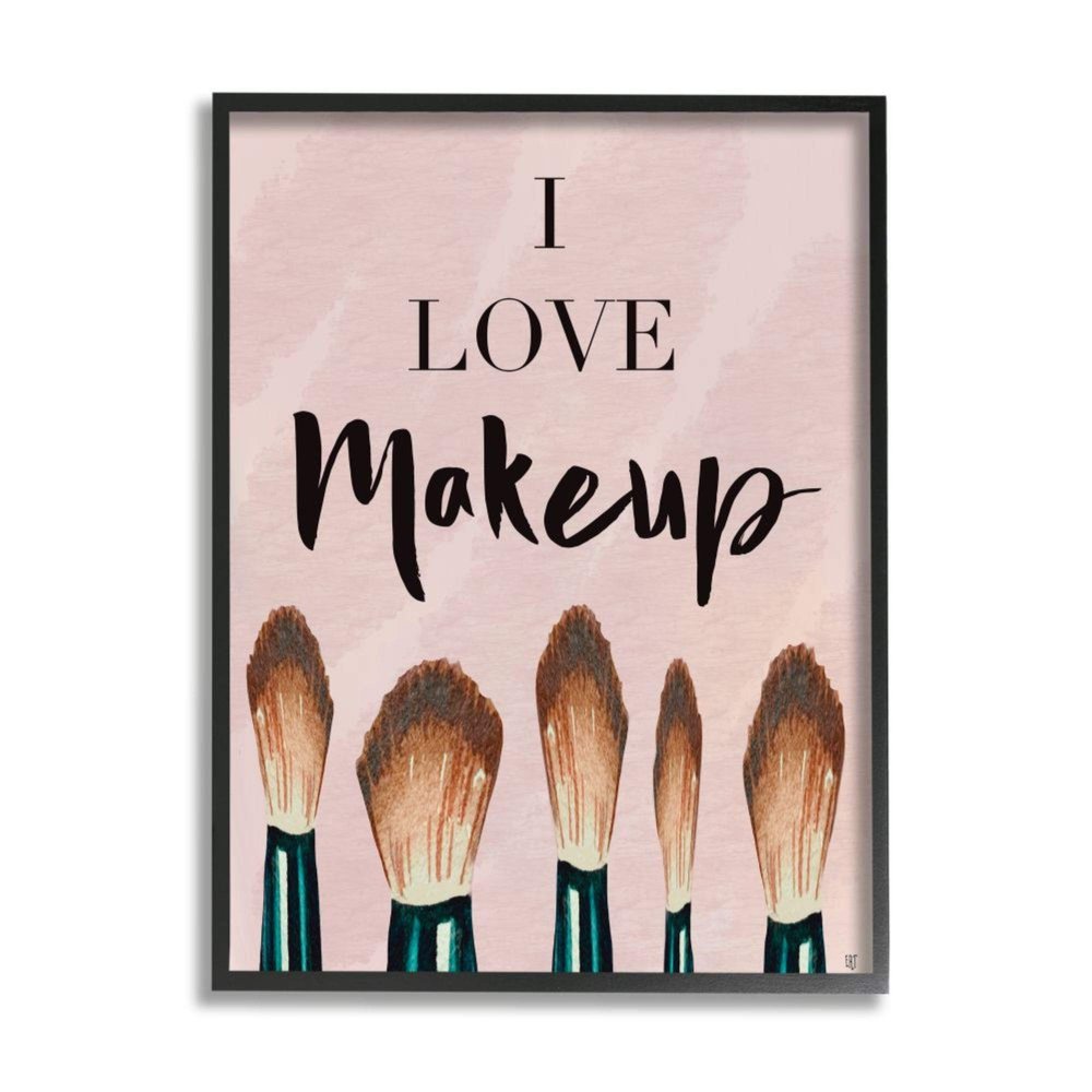 Stupell Industries 'I Love Makeup Pink Cosmetic Brushes'| Framed Giclee Art