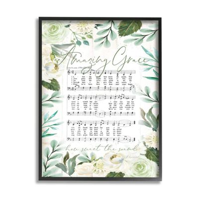Stupell Industries Amazing Grace Sheet Music Green Floral Border