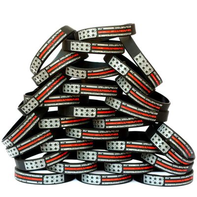 One Hundred (100) Worn Distressed Flag Red Line Wristband Bracelets