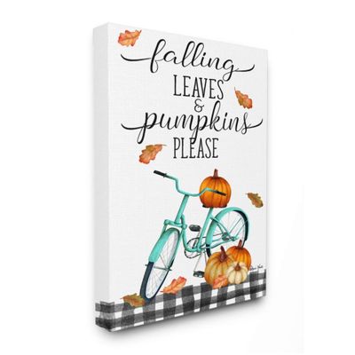 Stupell Industries Fall Leaves Pumpkin Sign Autumn Turquoise Bicycle