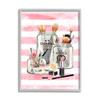 Stupell Industries Fashion Jars and Cosmetic Accessories Pink Stripes Ziwei Li Grey Framed Wall Art, 11 x 14 view 1