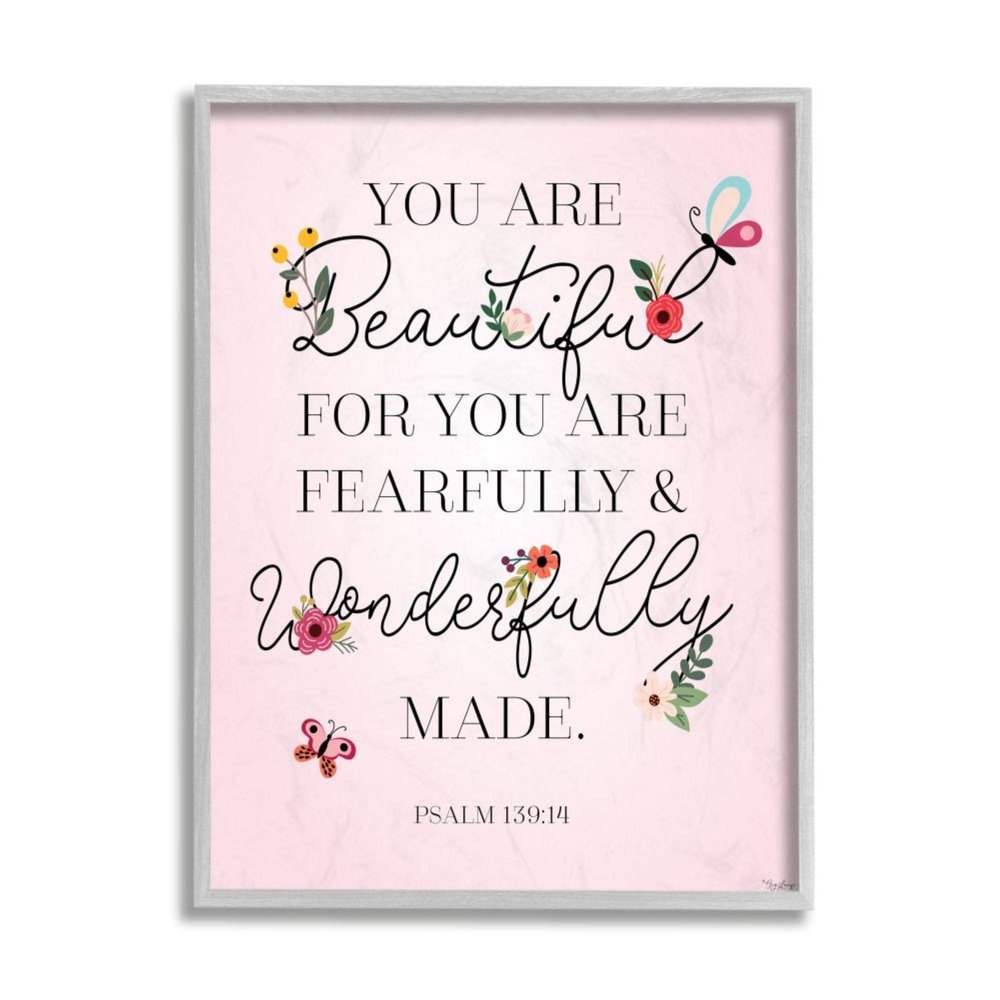 Stupell Industries Wonderfully Made Faith Based Psalm Floral Pink