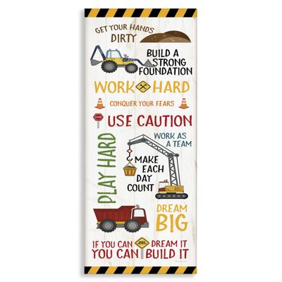 Stupell Industries Kids' Construction Zone Vehicles Motivational Phrases Canvas Jennifer Pugh Wall Art, 13x30