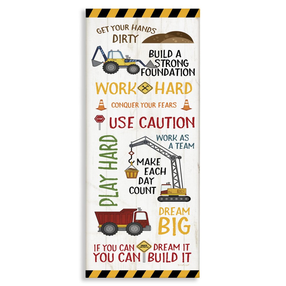 Stupell Industries Kids' Construction Zone Vehicles Motivational Phrases Canvas Jennifer Pugh Wall Art, 13x30