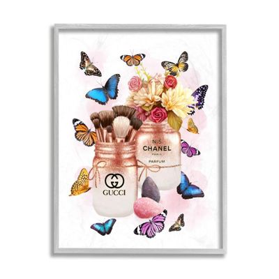 Stupell Industries Fashion Cosmetic Jars Vibrant Colorful Butterflies Ziwei Li Grey Framed Wall Art, 16 x 20