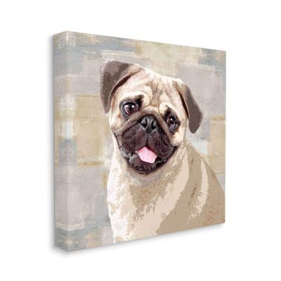 Stupell Industries Happy Pug Dog Beige Grey Patchwork Pattern Canvas Keri Rodgers Wall Art, 24 x 24