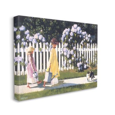 Stupell Industries Girls Gardening Neighborhood Sidewalk Picket Fence Canvas Heide Presse Wall Art, 24 x 30