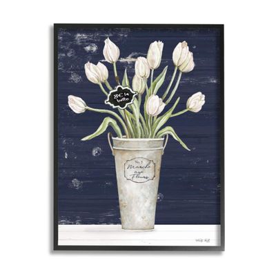 Stupell Industries Charming White Tulip Bouquet Over Rustic Blue