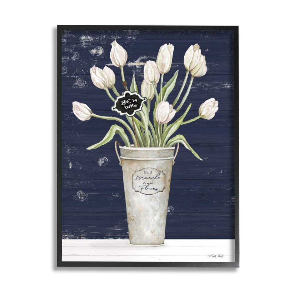 Stupell Industries Charming White Tulip Bouquet Over Rustic Blue