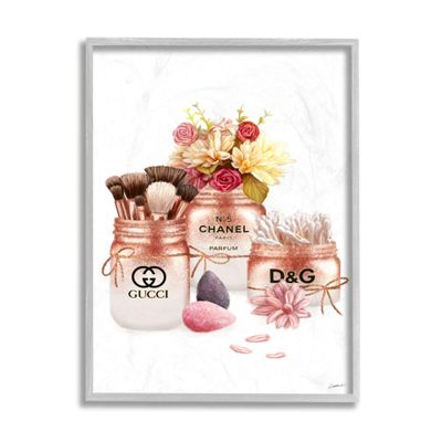 Stupell Industries Fashion Cosmetic Jars and Floral Bouquet Ziwei Li Grey Framed Wall Art, 16 x 20