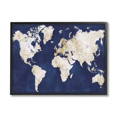 Stupell Industries Navy and Distressed Gold World Map