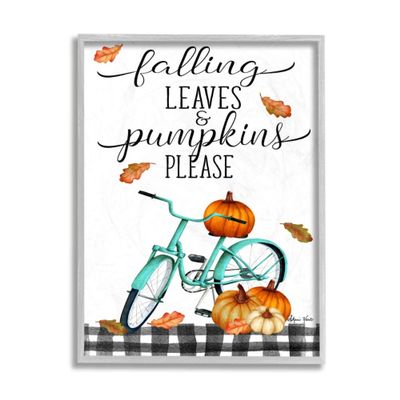 Stupell Industries Fall Leaves Pumpkin Sign Autumn Turquoise Bicycle