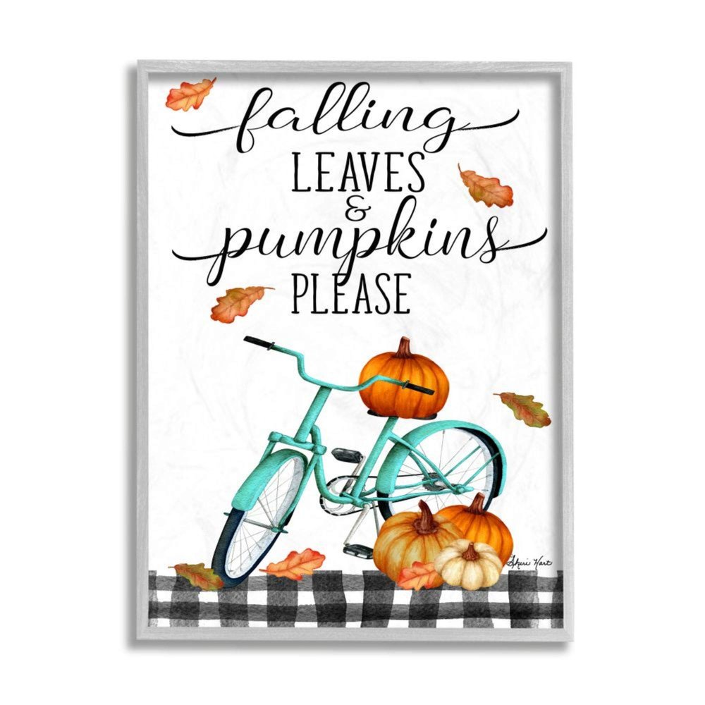 Stupell Industries Fall Leaves Pumpkin Sign Autumn Turquoise Bicycle