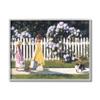 Stupell Industries Girls Gardening Neighborhood Sidewalk Picket Fence Heide Presse Grey Framed Wall Art, 16 x 20 view 1