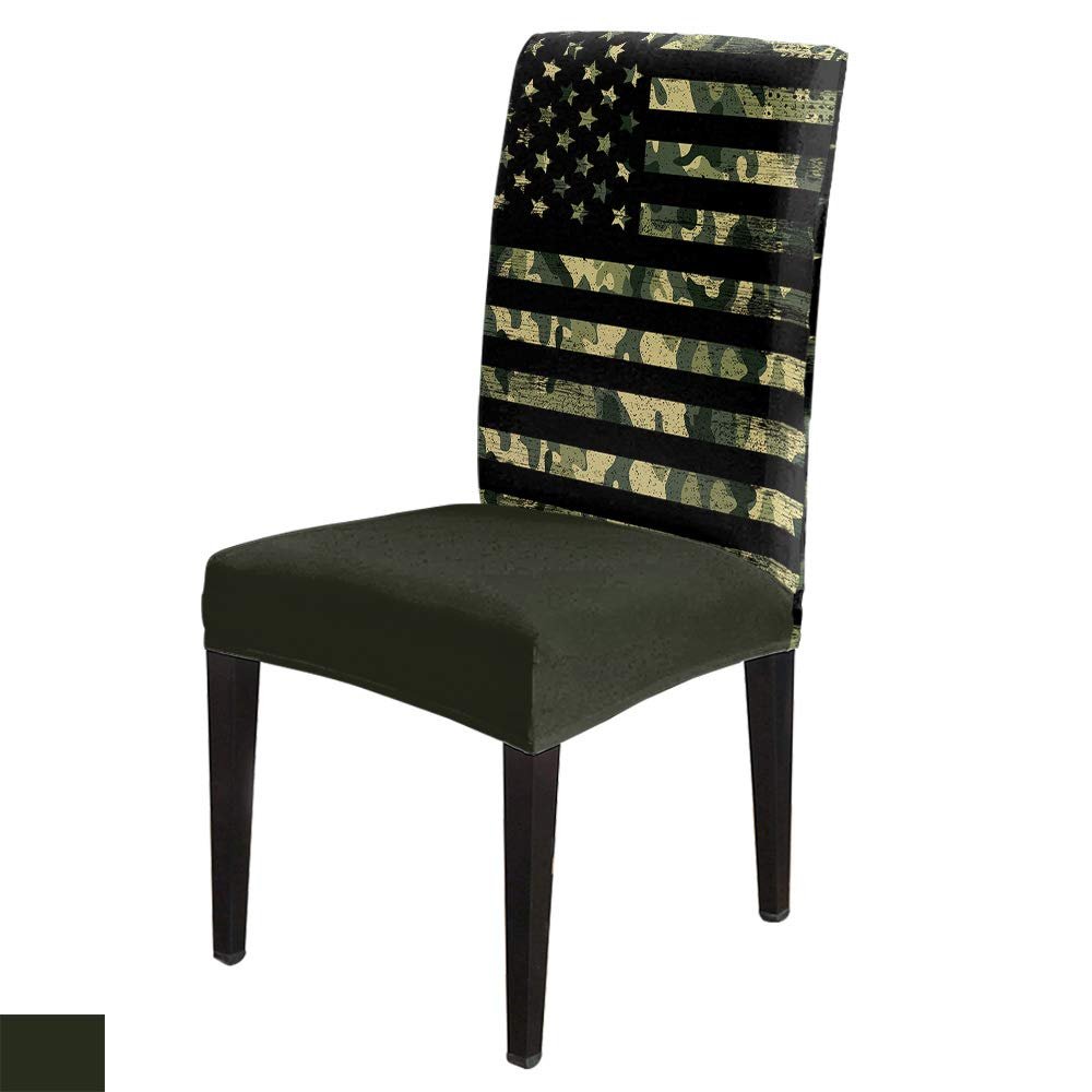 6Pcs Dining Chair Covers Protector Stretch Removable Washable Seat Cushion Slipcover,Camouflage American Flag Seat Cover Spandex for Dining Room Restaurant Hotel,Patriotic Stars and Stripes