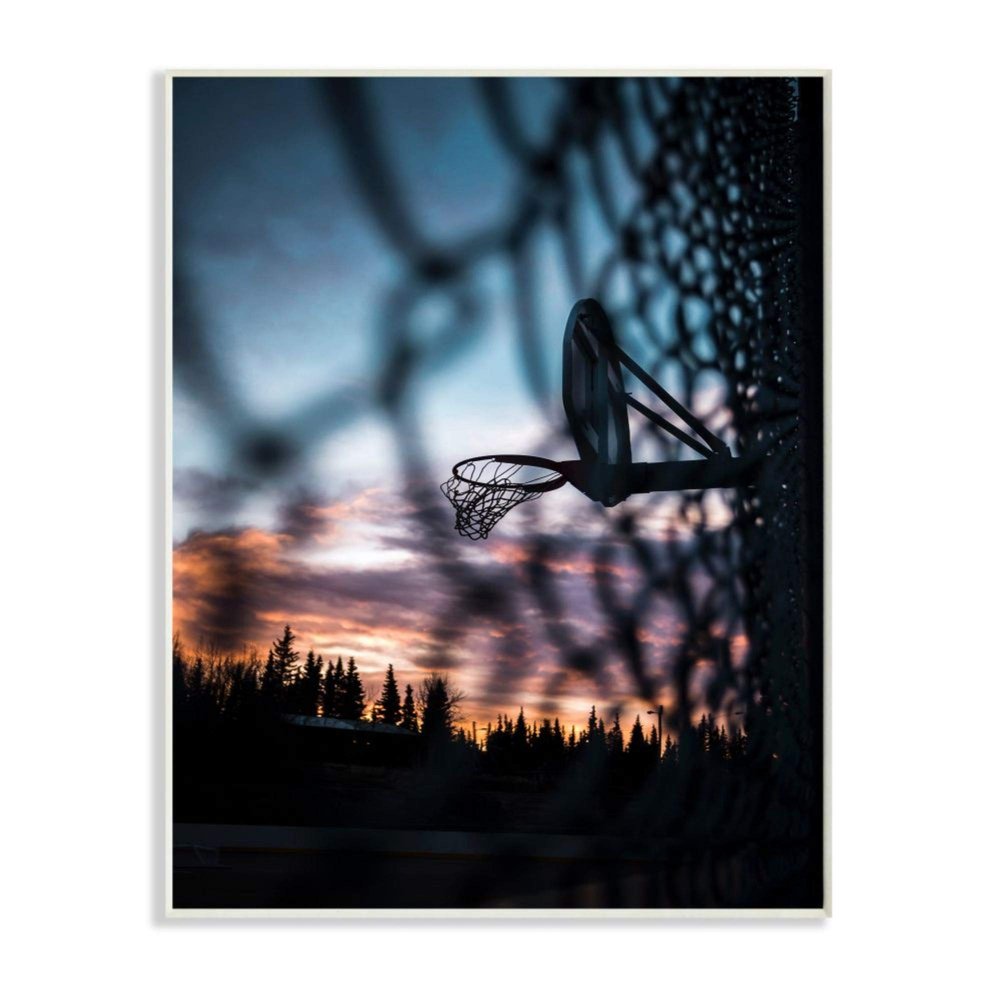 Stupell Industries Sunset Basketball Hoop Through Chain Fence