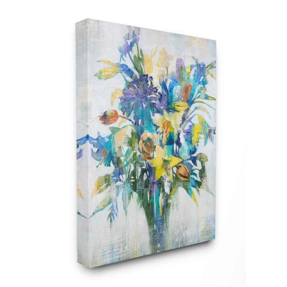 Stupell Industries Distressed Bouquet Spring Flowers Blue Yellow Green Canvas Third Wall Art, 24 x 30