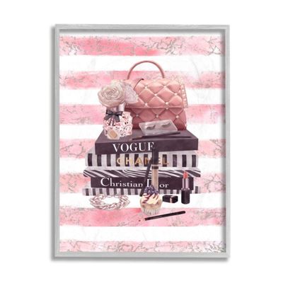 Stupell Industries Pink Quilted Purse Fashion Books Distressed Stripes