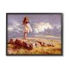 Stupell Industries Girl Gazing on Meadow Rock Sunset Clouds Jim Daly Black Framed Wall Art, 16 x 20 view 1