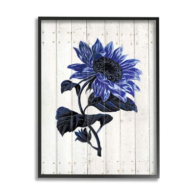 Blue Sunflower Illustration White Farm Fence Design
