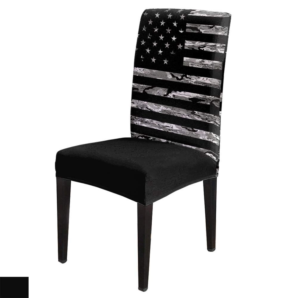 4Pcs Dining Chair Covers Protector Stretch Removable Washable Seat Cushion Slipcover,Camouflage American Flag Seat Cover Spandex for Dining Room Restaurant Hotel,Black and White