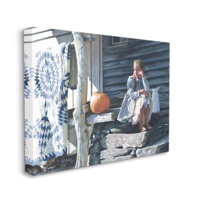 Stupell Industries Girl in Plaid Dress on Porch Geometric Quilt