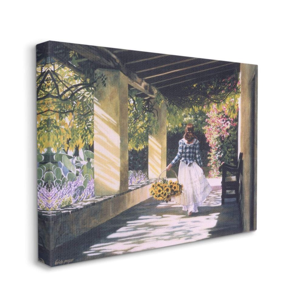 Stupell Industries Girl with Sunflower Basket Under Trellis Canvas Heide Presse Wall Art, 16 x 20