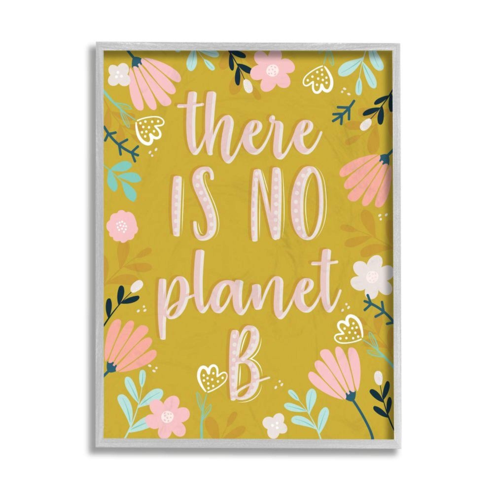 No Planet B Phrase Pink Floral Illustration Border