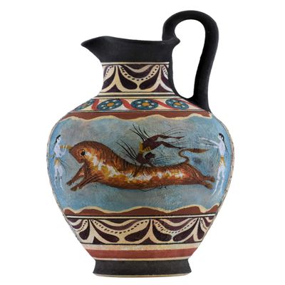Bull Leaping Fresco Minoan Dolphins Knossos Vase Ancient Greek Pottery Ceramic