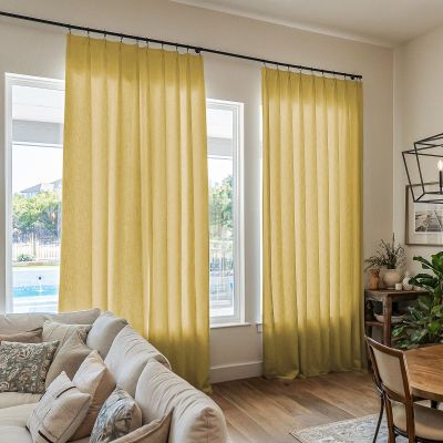 TWOPAGES Yellow Pinch Pleated Curtains 120 Inches Long for Living Room, Heavyweight Linen Textured Cotton Curtains Light Filtering Drapes (Set of 2, 58W x 120L)