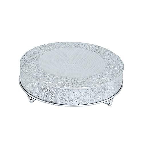 22-Inch wide Silver Round Embossed Cake Stand Riser - Wedding Birthday Dessert Display Pedestal Centerpiece Wholesale