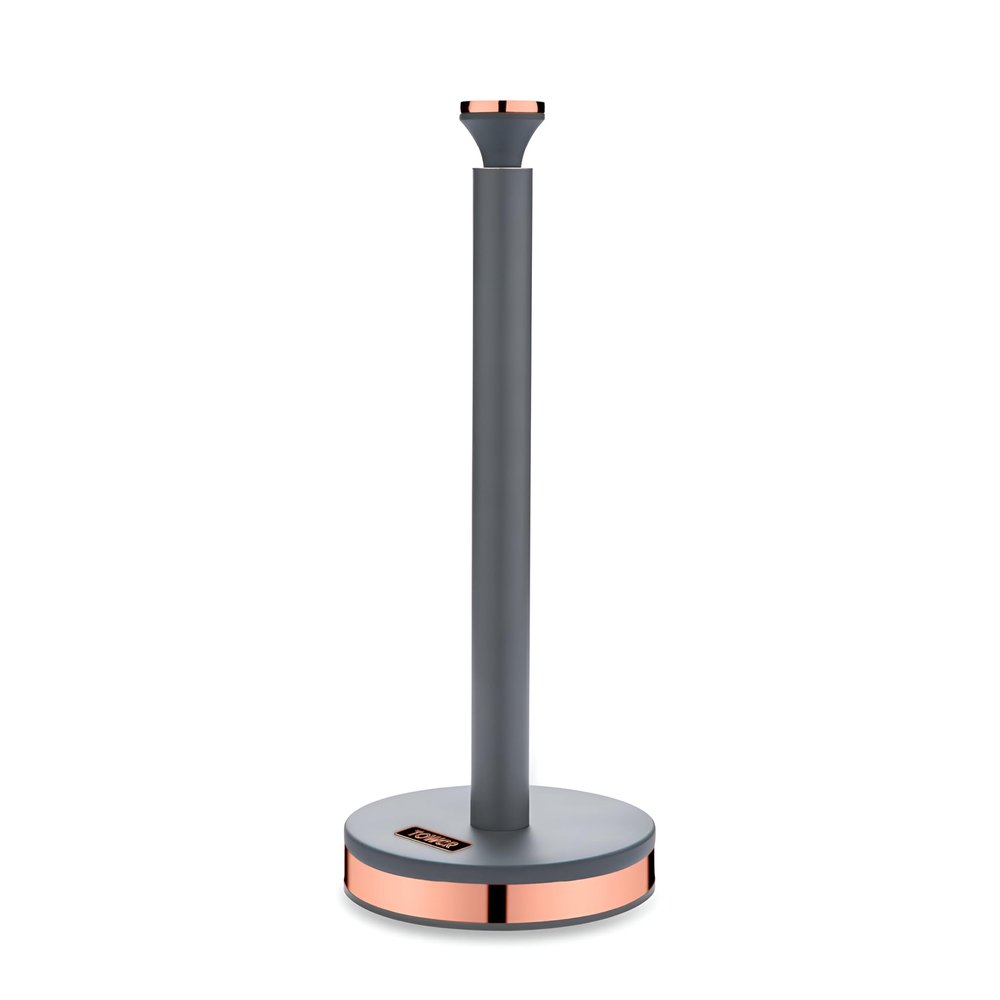Tower T826133GRY Cavaletto Towel Pole Kitchen Roll Holder with Soft Underliner, Grey and Rose Gold