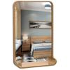 13.77''x21.65'' Modern Home Rectangular Wooden Mirror with Wide Bottom Storage-arc-Shaped Mirror Bathroom Wall Hanging Decoration Large Wooden Frame Mirror (Natural Wood/White) view 1