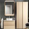 13.77''x21.65'' Modern Home Rectangular Wooden Mirror with Wide Bottom Storage-arc-Shaped Mirror Bathroom Wall Hanging Decoration Large Wooden Frame Mirror (Natural Wood/White) view 4