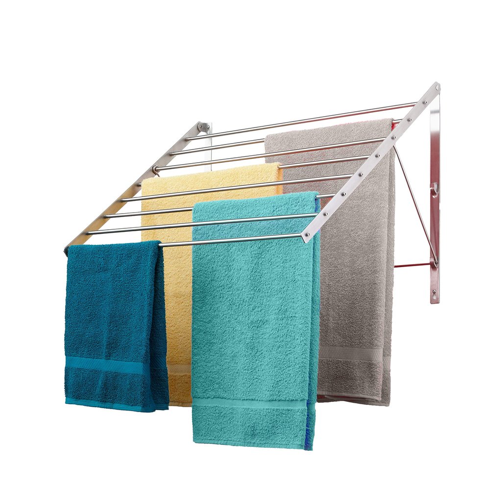 Smartsome | Wall Mounted | Clothes Drying Rack| 22" Wide |15 Linear Feet Capacity | 8 Smooth Round Stainless Steel Rods | 60 lb Capacity | Fully Assembled | Compact Sturdy Space-Saving Design