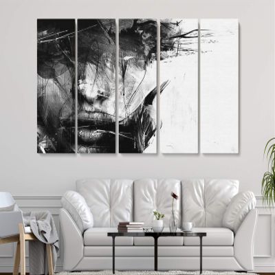 Abstract Black and White Female Face Canvas Art Wall Art Home Decor (5 Piece Mega)