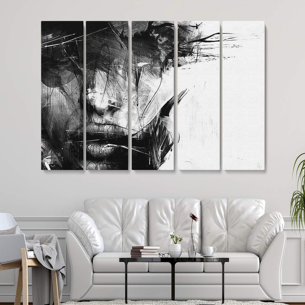 Abstract Black and White Female Face Canvas Art Wall Art Home Decor (5 Piece Mega)