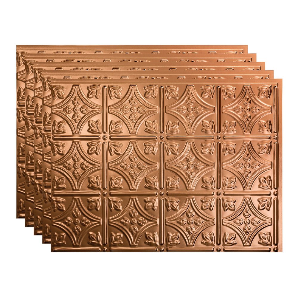 FASDE Traditional Style/Pattern 1 Decorative Vinyl 18in x 24in Backsplash Panel in Polished Copper (5 Pack)