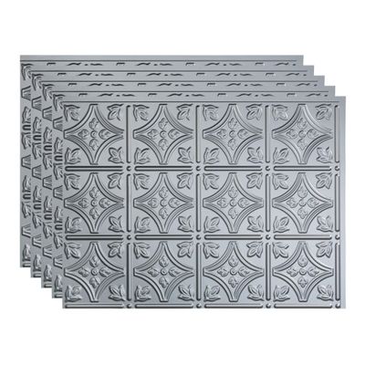FASDE Traditional Style/Pattern 1 Decorative Vinyl 18in x 24in Backsplash Panel in Argent Silver (5 Pack)