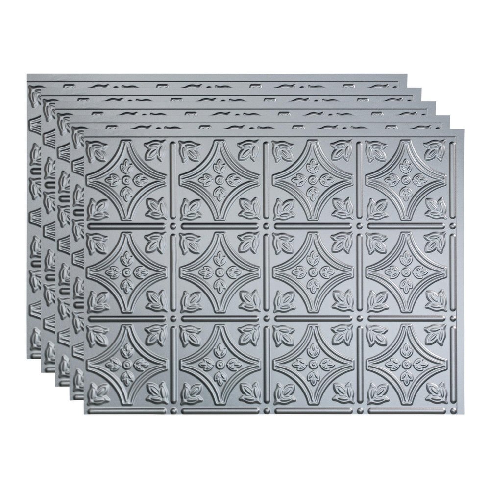 FASDE Traditional Style/Pattern 1 Decorative Vinyl 18in x 24in Backsplash Panel in Argent Silver (5 Pack)