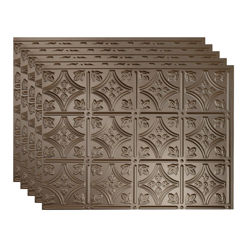 FASDE Traditional Style/Pattern 1 Decorative Vinyl 18in x 24in Backsplash Panel in Argent Bronze (5 Pack)