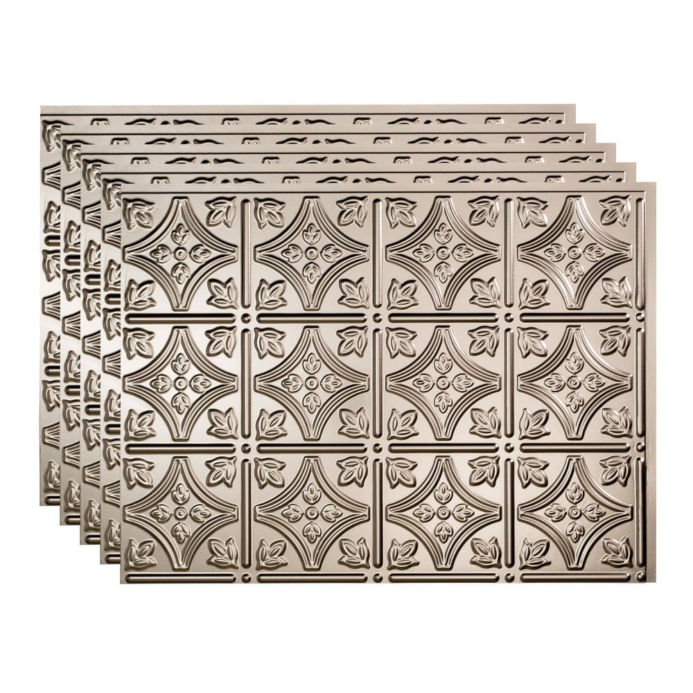 FASDE Traditional Style/Pattern 1 Decorative Vinyl 18in x 24in Backsplash Panel in Brushed Nickel (5 Pack)