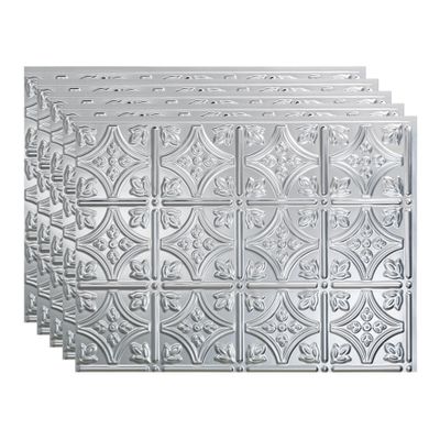 FASDE Traditional Style/Pattern 1 Decorative Vinyl 18in x 24in Backsplash Panel in Brushed Aluminum (5 Pack)