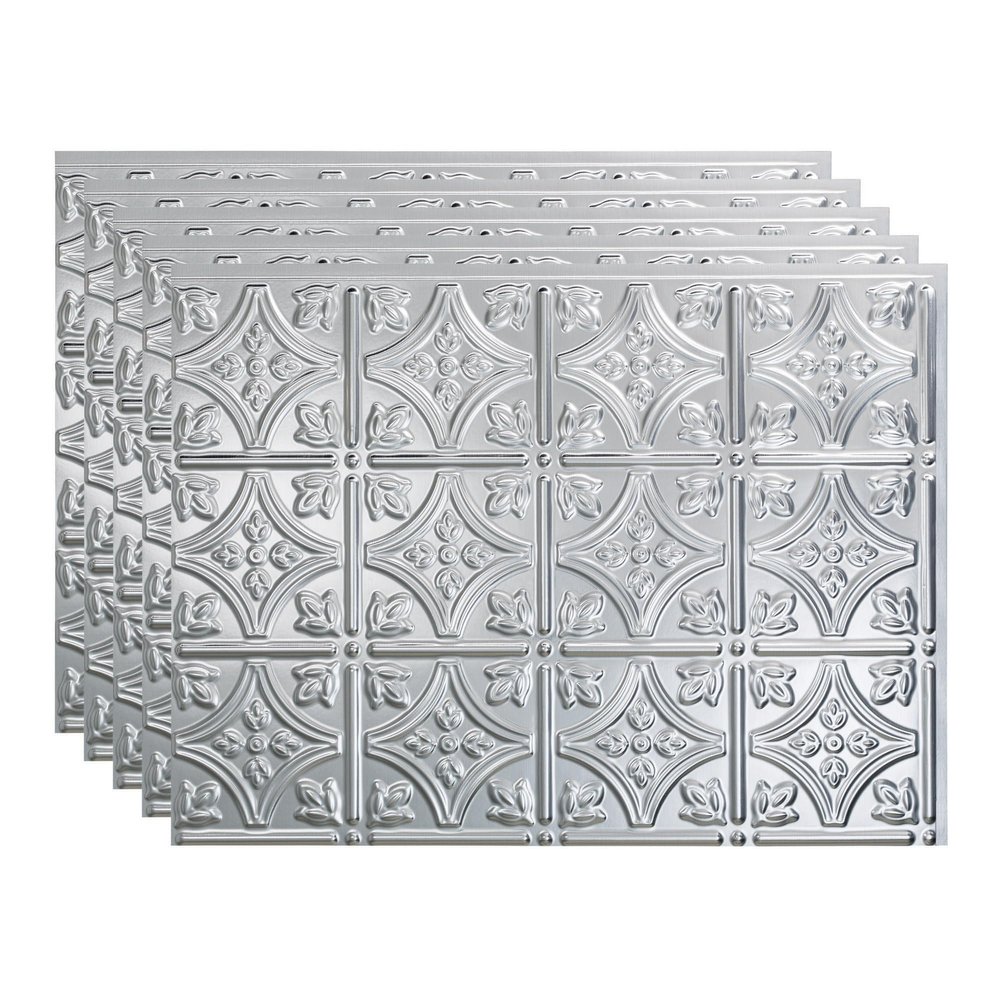 FASDE Traditional Style/Pattern 1 Decorative Vinyl 18in x 24in Backsplash Panel in Brushed Aluminum (5 Pack)