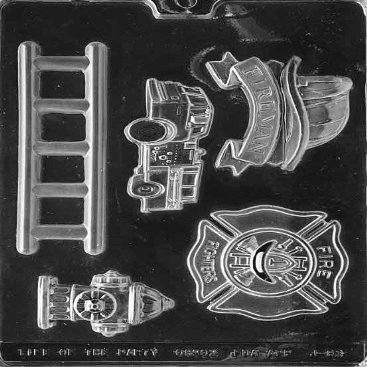 Life of the Party Firefighter Kit - Badge, Fire Truck, Ladder, Helmet, Fire Hydrant Chocolate & Soap Making Mold - J083