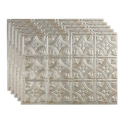 FASDE Traditional Style/Pattern 1 Decorative Vinyl 18in x 24in Backsplash Panel in Vintage Metal (5 Pack)