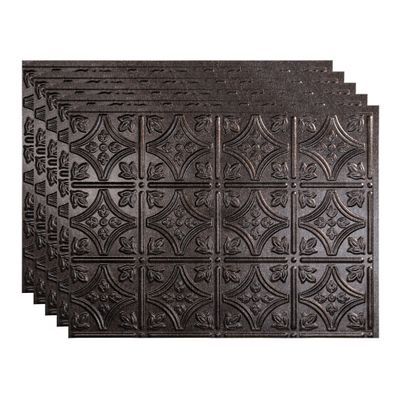 FASDE Traditional Style/Pattern 1 Decorative Vinyl 18in x 24in Backsplash Panel in Smoked Pewter (5 Pack)