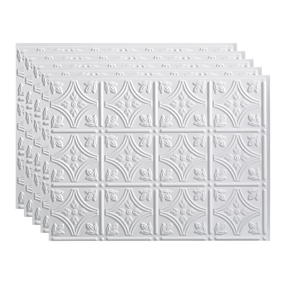 FASDE Traditional Style/Pattern 1 Decorative Vinyl 18in x 24in Backsplash Panel in Gloss White (5 Pack)