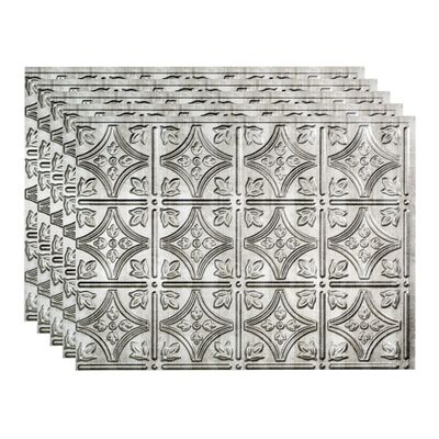 FASDE Traditional Style/Pattern 1 Decorative Vinyl 18in x 24in Backsplash Panel in Crosshatch Silver (5 Pack)