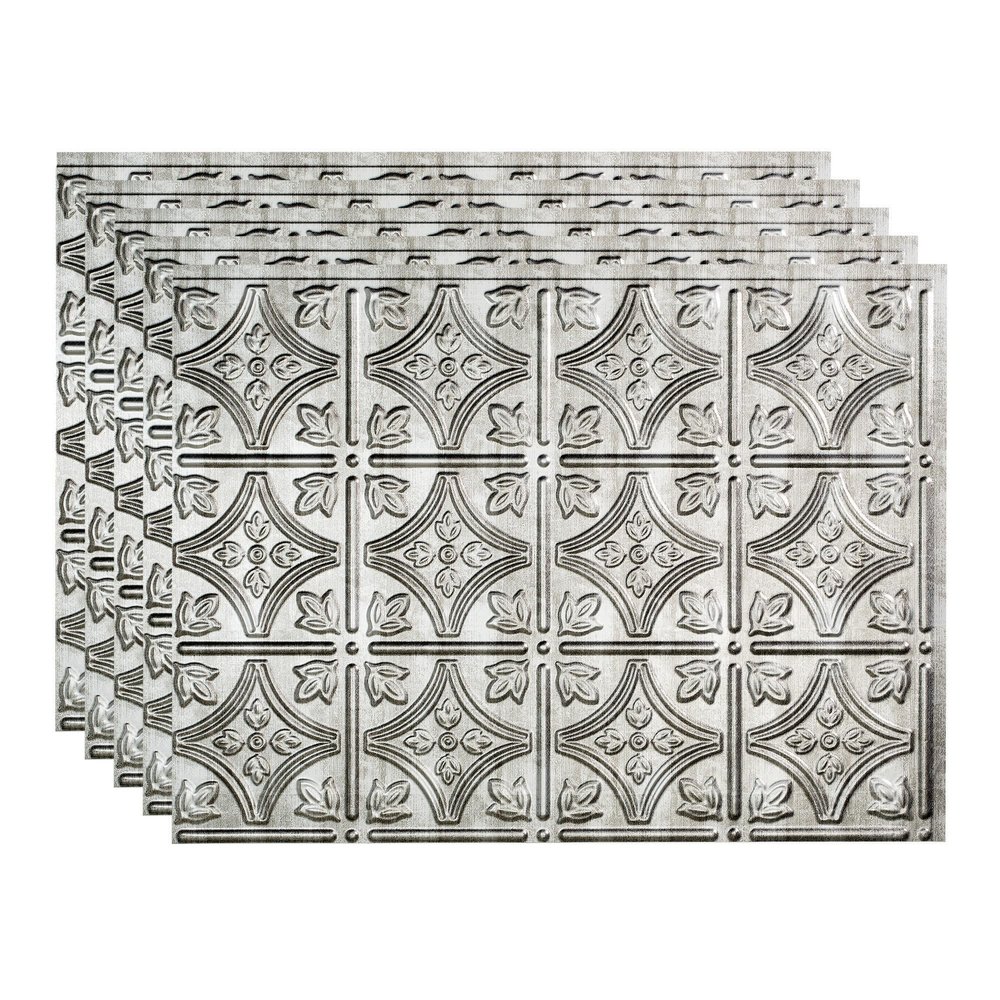 FASDE Traditional Style/Pattern 1 Decorative Vinyl 18in x 24in Backsplash Panel in Crosshatch Silver (5 Pack)
